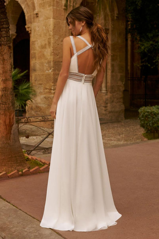 Chiffon A-Line V-Neck Sleeveless Boho Wedding Dress