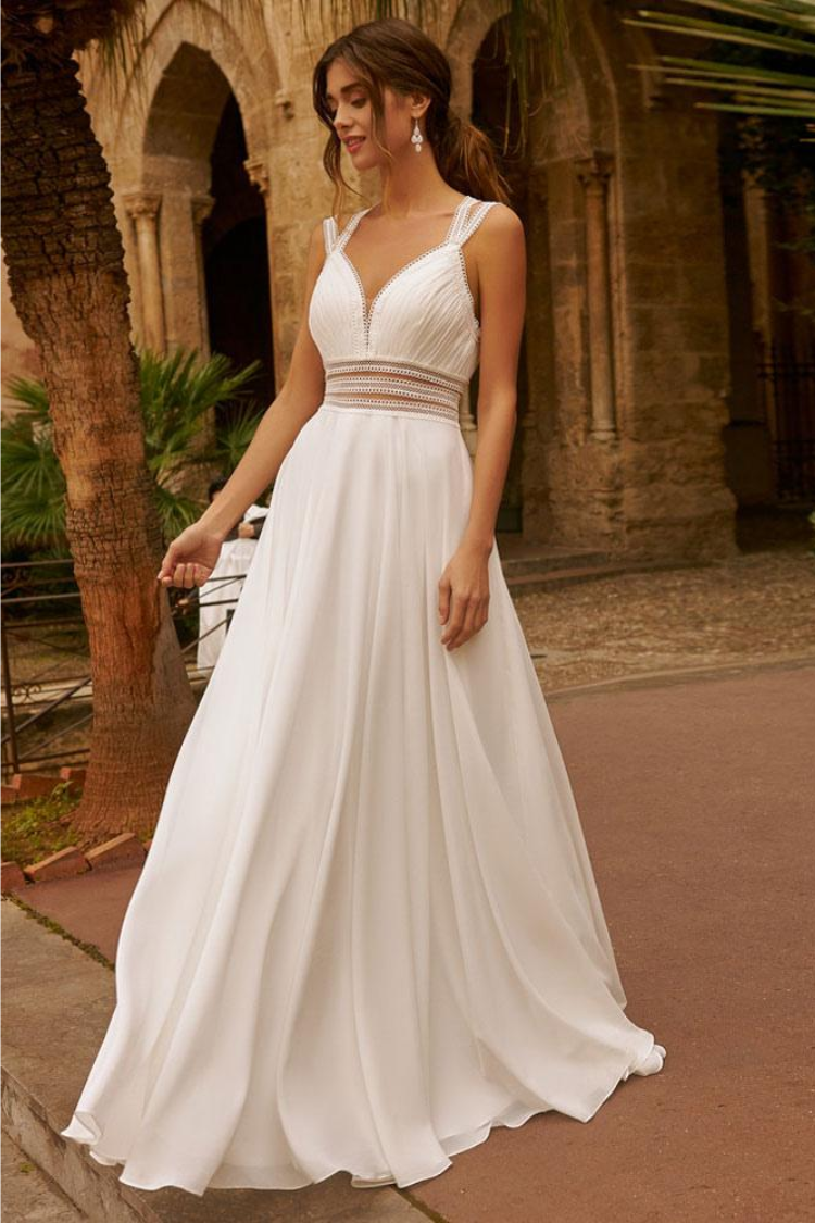 Chiffon A-Line V-Neck Sleeveless Boho Wedding Dress