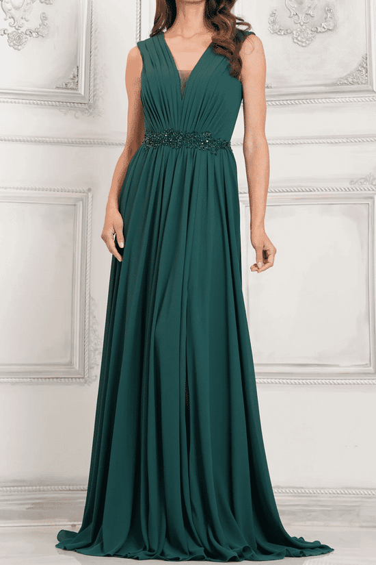 Chiffon A-Line V-Neck Sleeveless Empire Beaded Mother Of Brides Dress