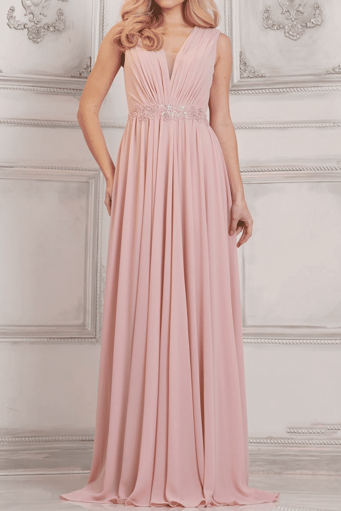 Chiffon A-Line V-Neck Sleeveless Empire Beaded Mother Of Brides Dress