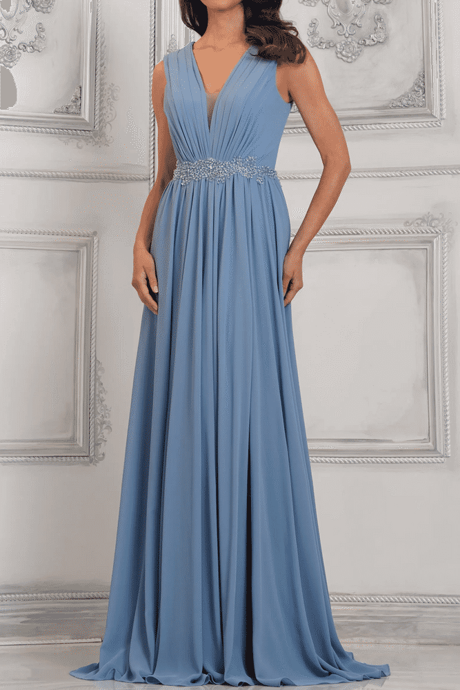 Chiffon A-Line V-Neck Sleeveless Empire Beaded Mother Of Brides Dress