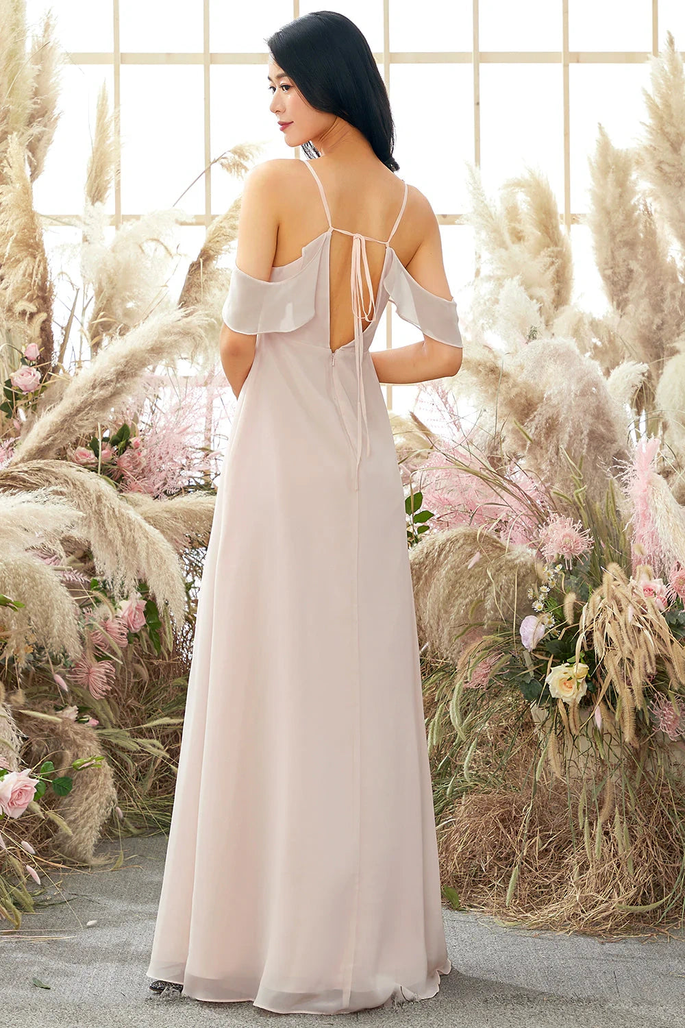 Chiffon A-Line V-Neck Sleeveless With Slit Bridesmaid Dress