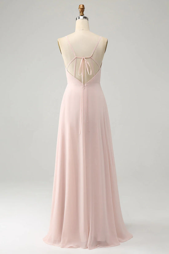 Chiffon A-Line V-Neck Spaghetti Straps Bridesmaid Dress