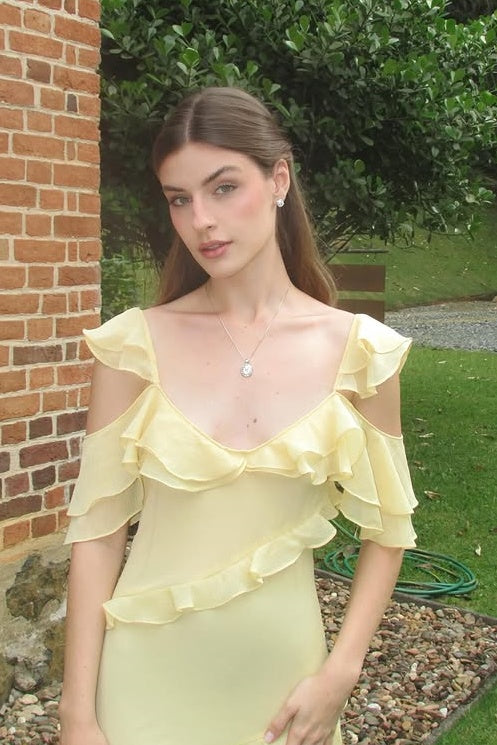 Chiffon Fitted Low V-Neck Ruffle Party Prom Dress