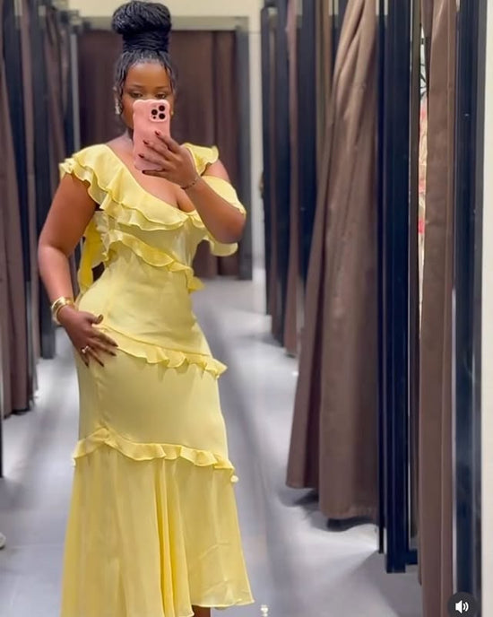Chiffon Fitted Low V-Neck Ruffle Party Prom Dress Movousdress Chiffon Fitted Low V-Neck Ruffle Party Prom Dress Movousdress