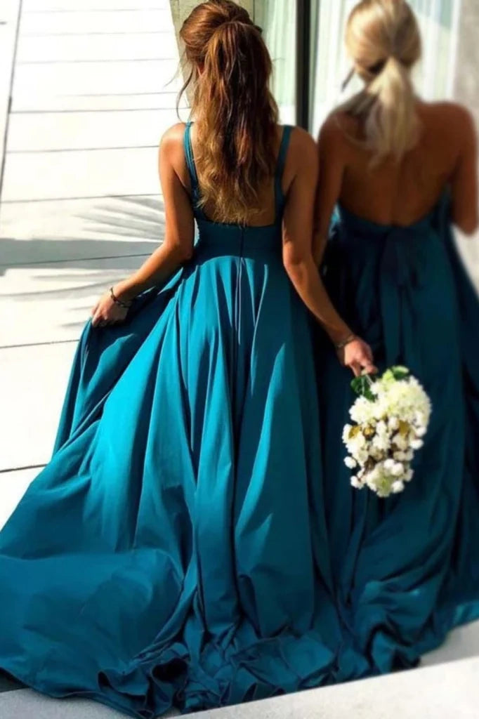 Casual Chiffon Satin A-Line Spaghetti Straps Bridesmaid Dress