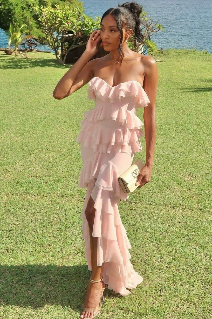 Chiffon Strapless Empire Ruffle Party Prom Dress
