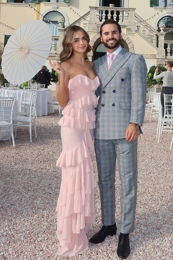 Chiffon Strapless Empire Ruffle Party Prom Dress