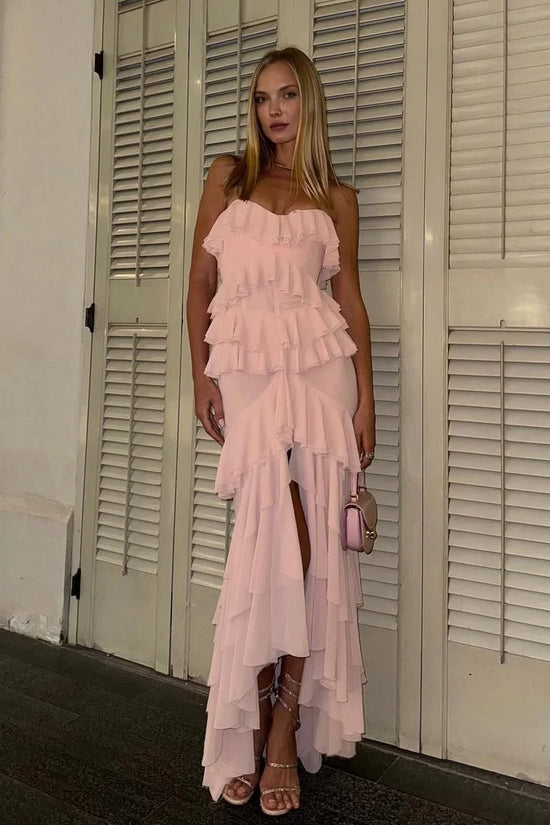 Chiffon Strapless Empire Ruffle Party Prom Dress