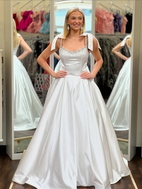 Classic Satin A-Line Bateau Floor-Length Beaded Party Prom Dress