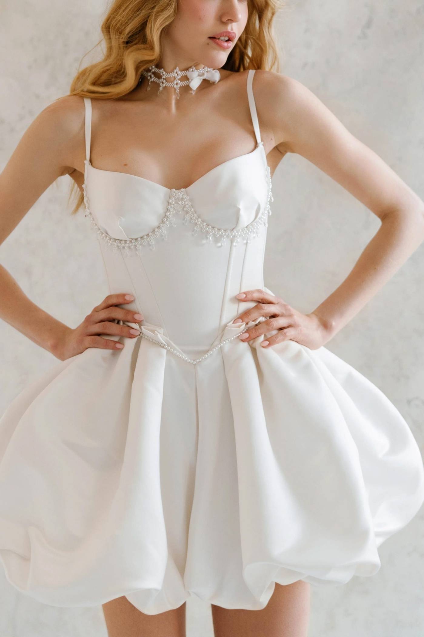 Cute Satin A-Line Bateau Spaghetti Straps Beaded Wedding Dress