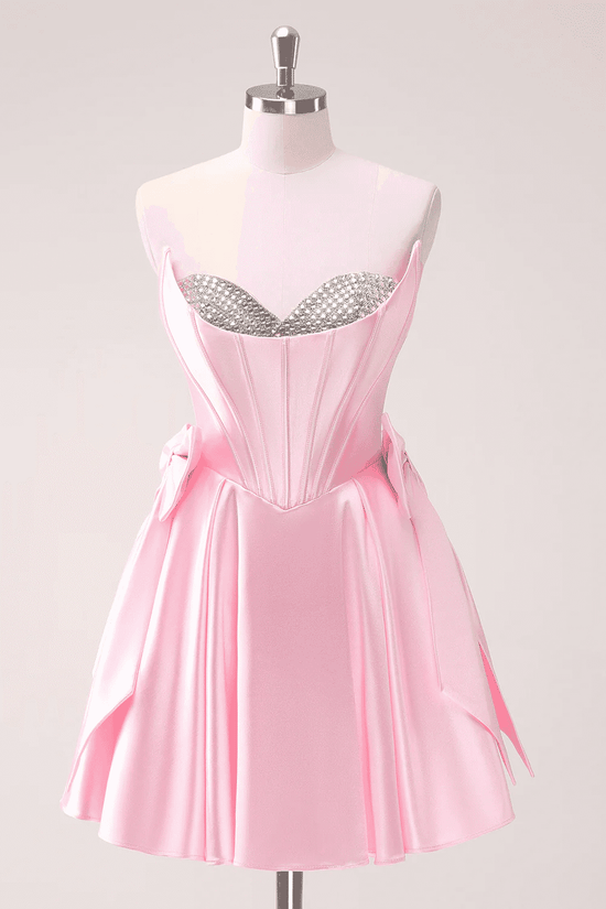 Cute Satin A-Line Sweetheart Strapless Beaded Homecoming Dress Movousdress Cute Satin A-Line Sweetheart Strapless Beaded Homecoming Dress Movousdress