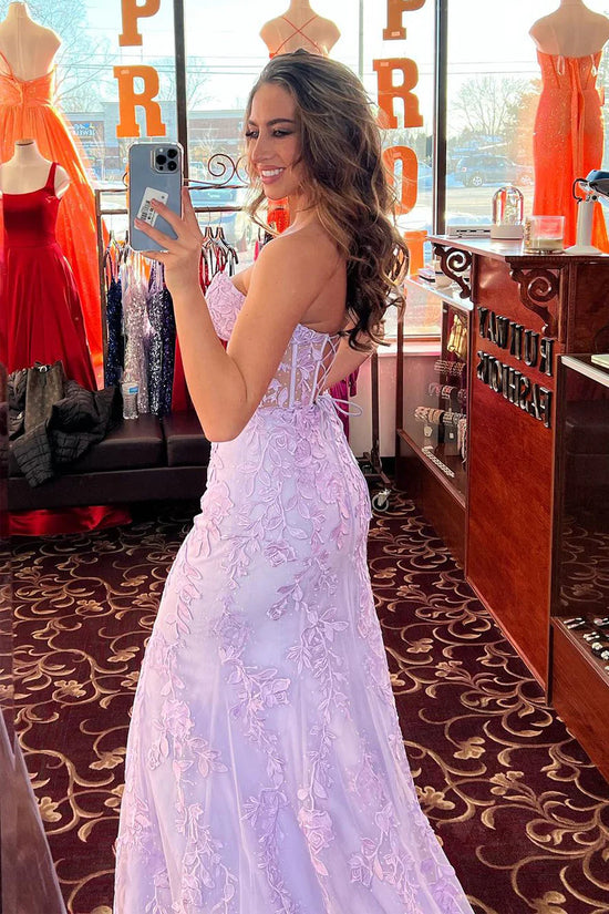 Cute Sweetheart Strapless Long Mermaid Lace Party Prom Dress