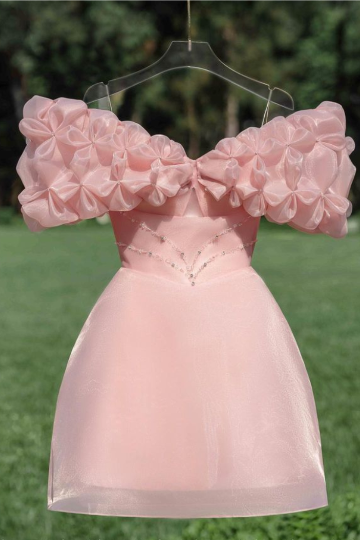 Cute Tulle A-Line Off-Shoulder Braded Empire Short Homecoming Dress