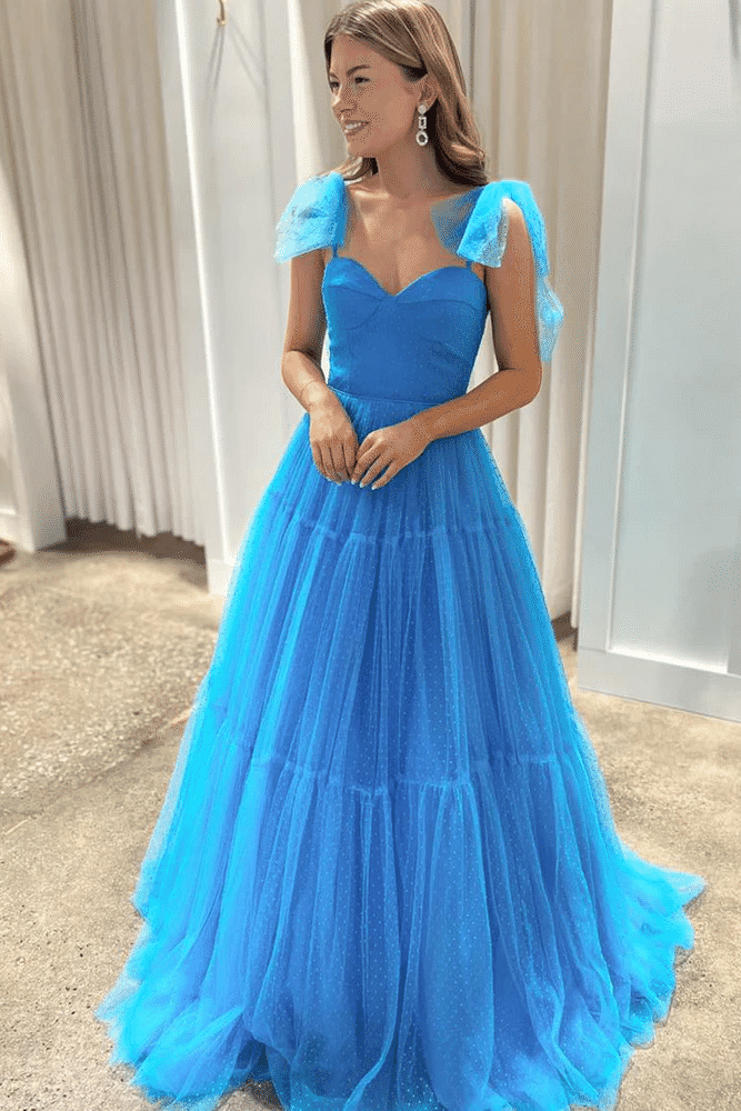 Cute Tulle A-Line Sweetheart Spaghetti Straps Prom Dress