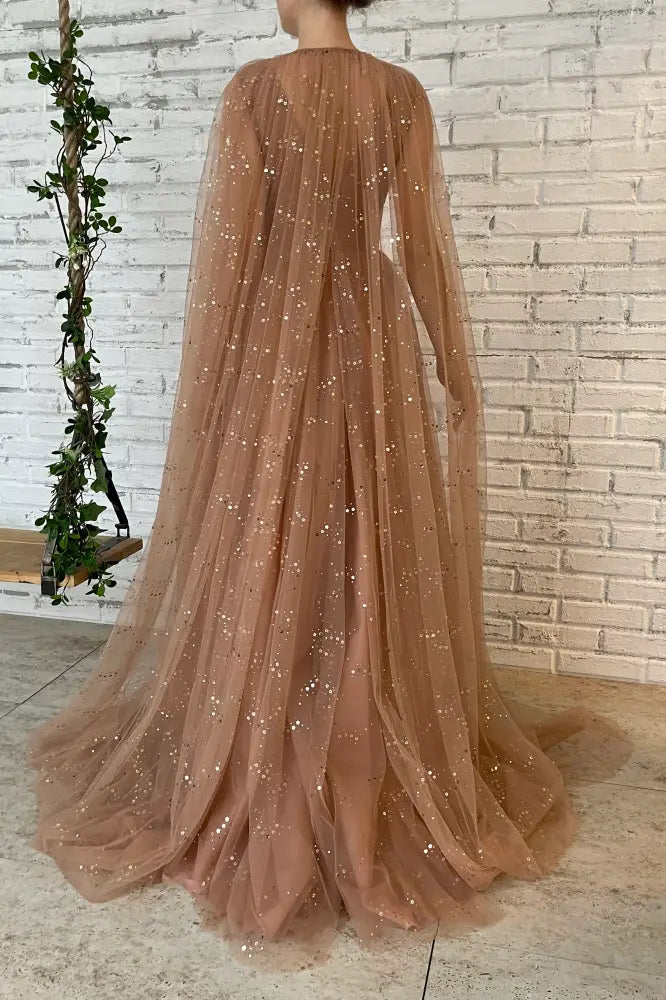 Deep V-Neck Tulle A-Line Empire Prom Party Dress With Train