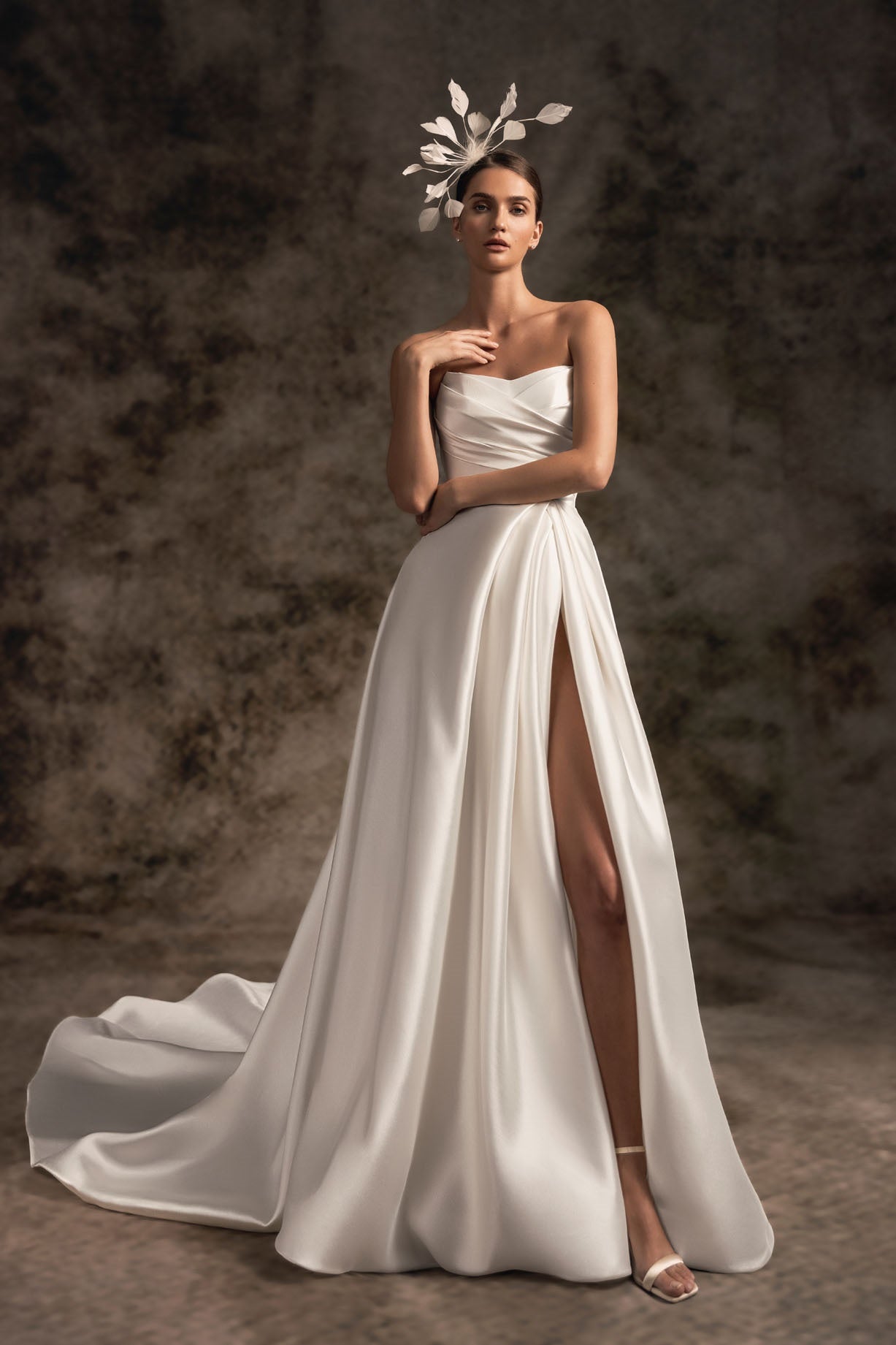 Casual Satin A-Line Strapless With Side Slit Wedding Dress