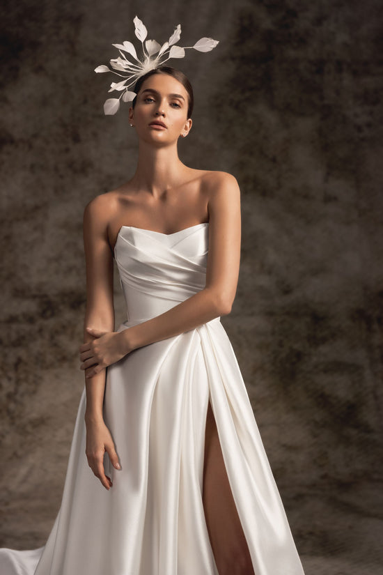 Casual Satin A-Line Strapless With Side Slit Wedding Dress