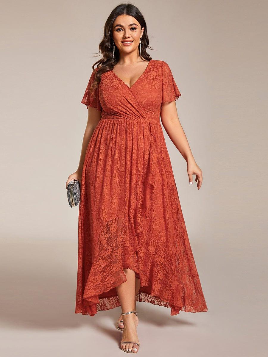Short Sleeve Lace Maxi Dress Plus Size Lace A-Line Short Sleeves Wedding  Guest Dress  Movousdress
