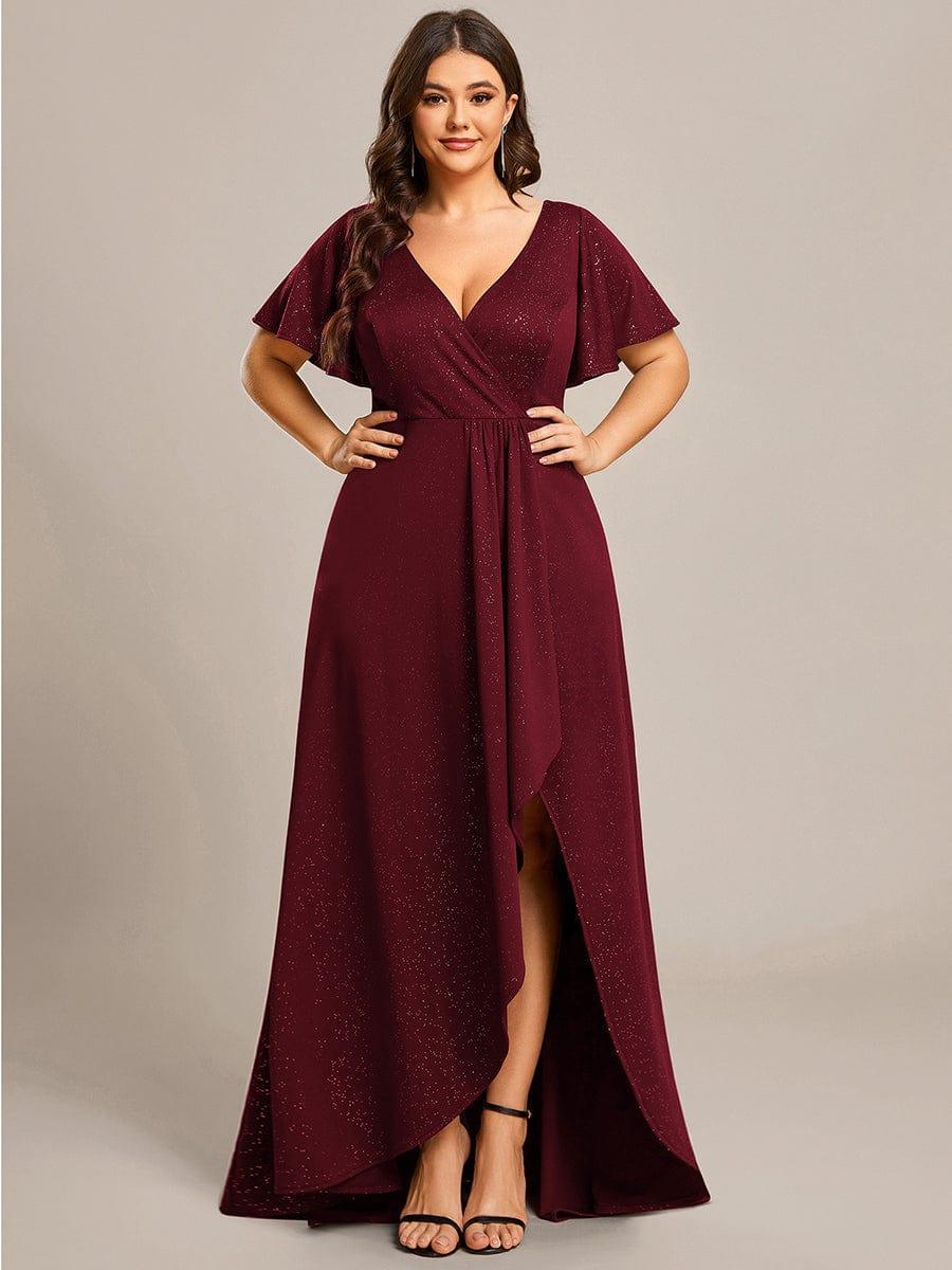 Glitter A-Line Empire Plus Size Ruffle Evening Dress