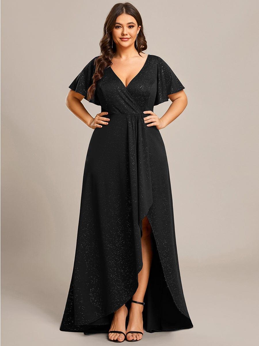 Glitter A-Line Empire Plus Size Ruffle Evening Dress