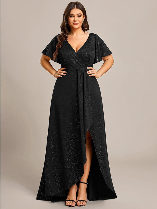 Glitter A-Line Empire Plus Size Ruffle Evening Dress