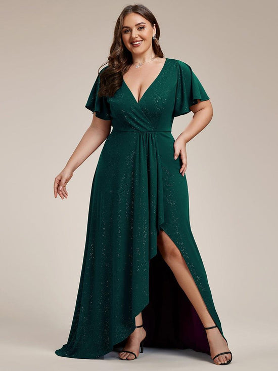 Glitter A-Line Empire Plus Size Ruffle Evening Dress