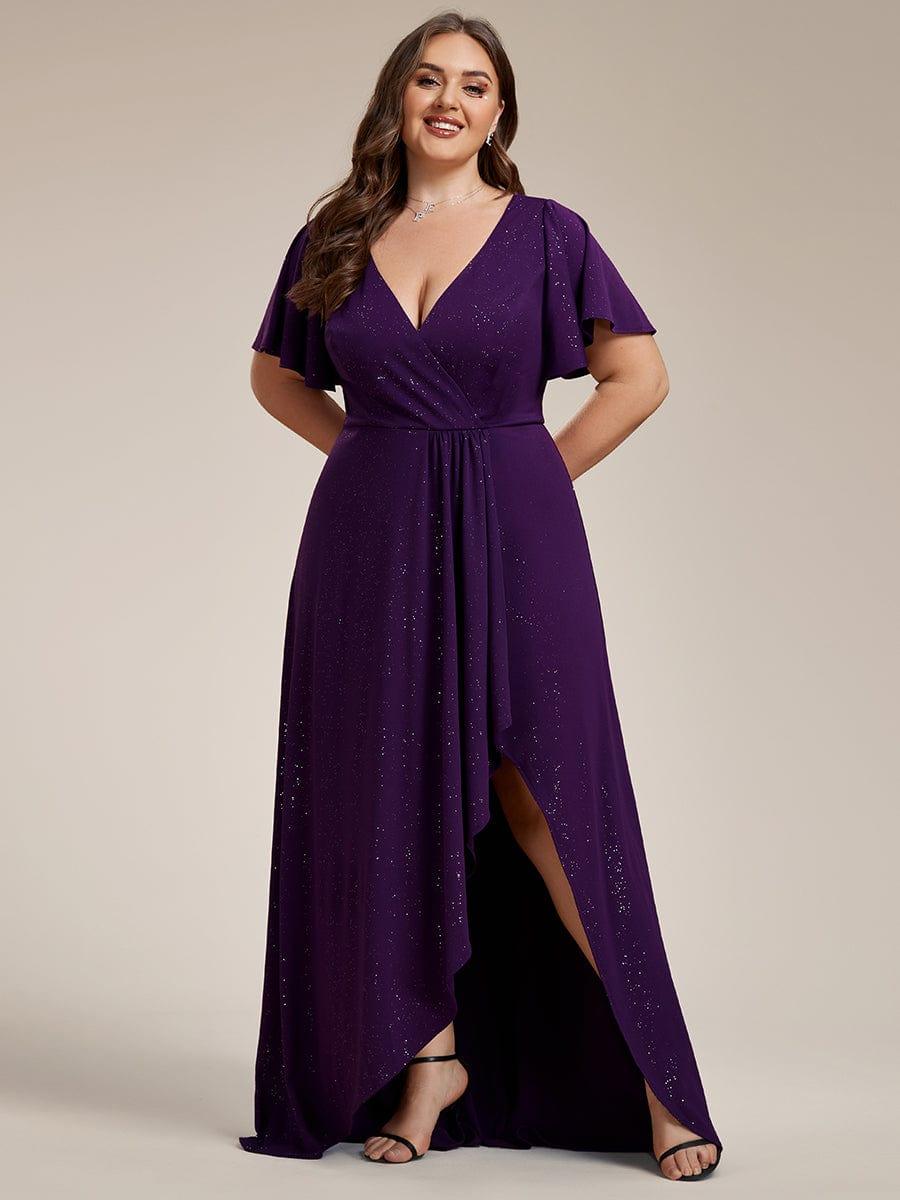 Glitter A-Line Empire Plus Size Ruffle Evening Dress
