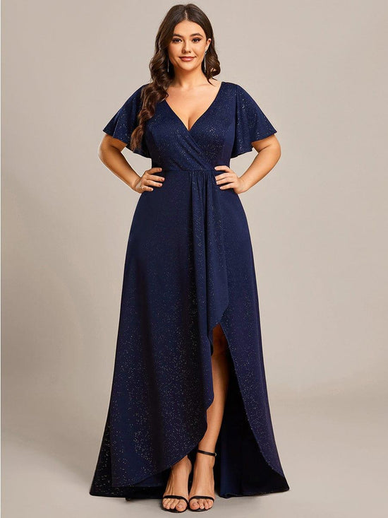 Glitter A-Line Empire Plus Size Ruffle Evening Dress