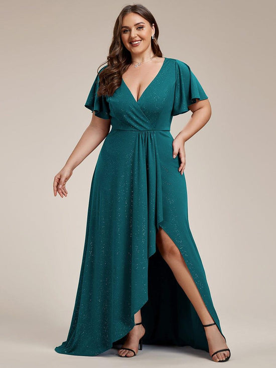Glitter A-Line Empire Plus Size Ruffle Evening Dress