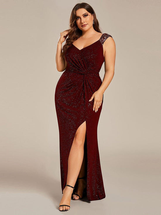 Mermaid V-Neck Beaded Straps Satin Evening Dress With Slit
