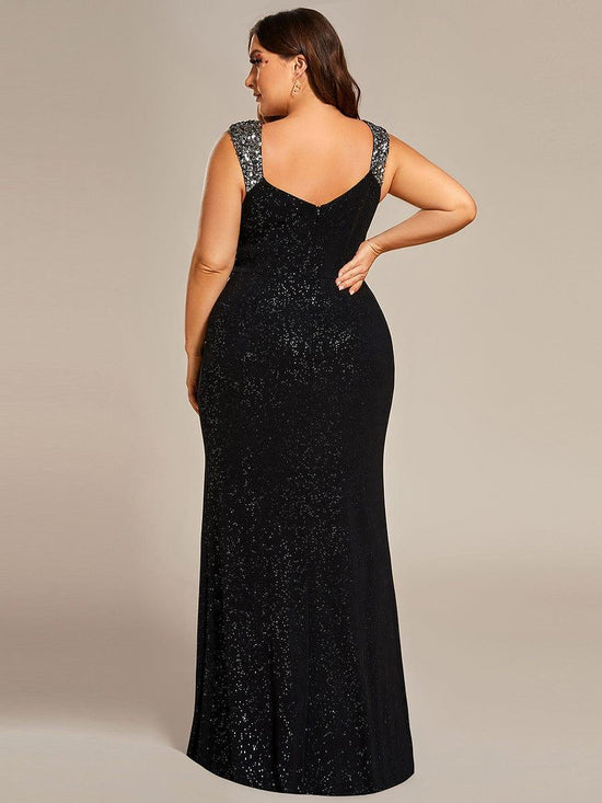 Mermaid V-Neck Beaded Straps Satin Evening Dress With Slit