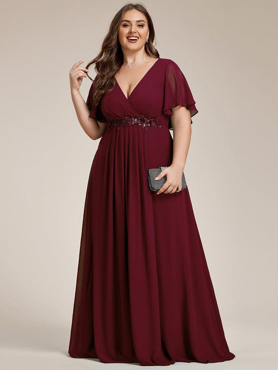 Low V-Neck Appliques Empire A-Line Chiffon Formal Evening Dress
