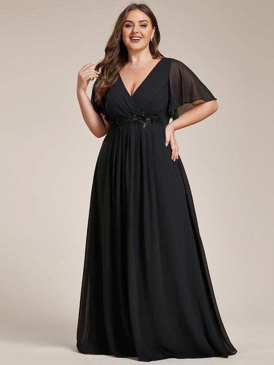 Low V-Neck Appliques Empire A-Line Chiffon Formal Evening Dress