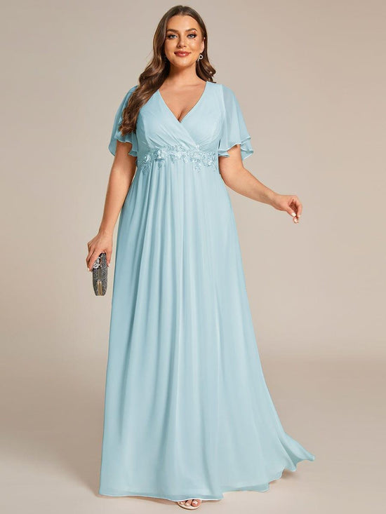 Low V-Neck Appliques Empire A-Line Chiffon Formal Evening Dress