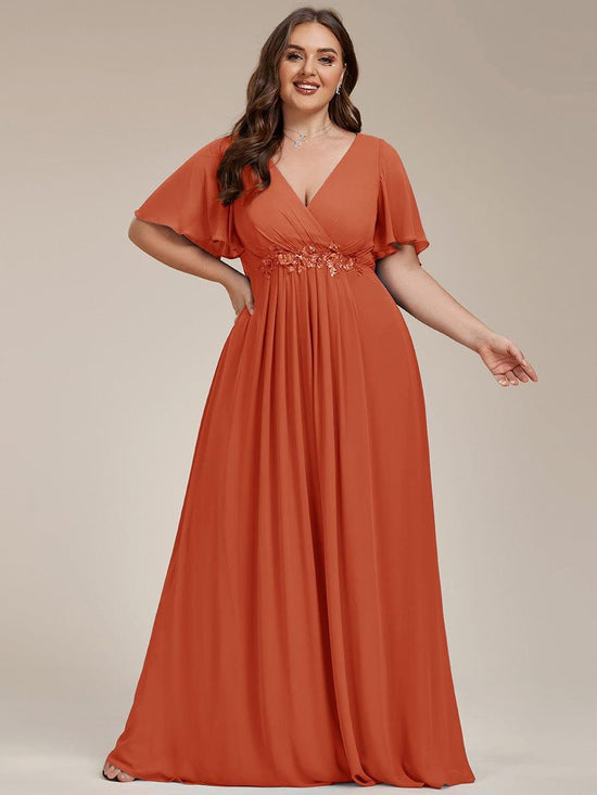 Low V-Neck Appliques Empire A-Line Chiffon Formal Evening Dress