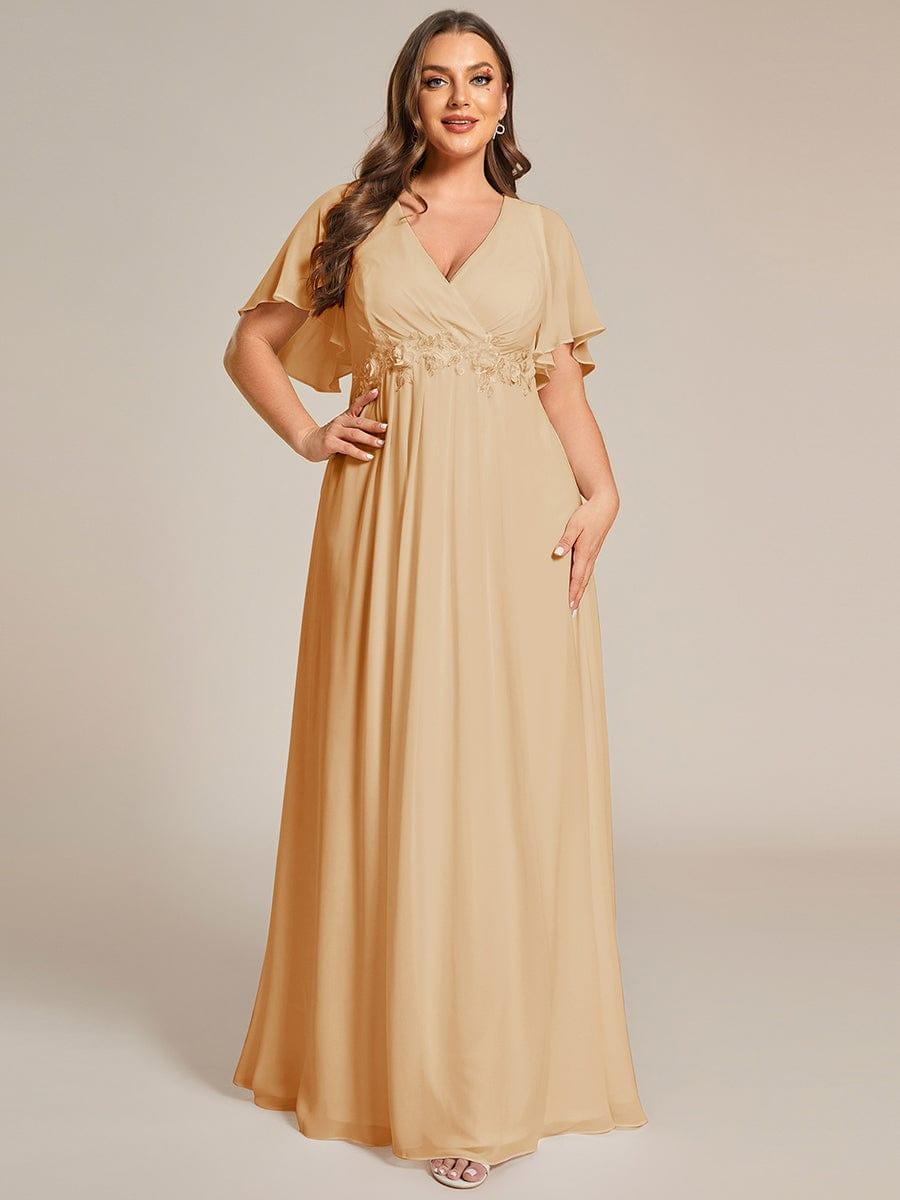 Low V-Neck Appliques Empire A-Line Chiffon Formal Evening Dress