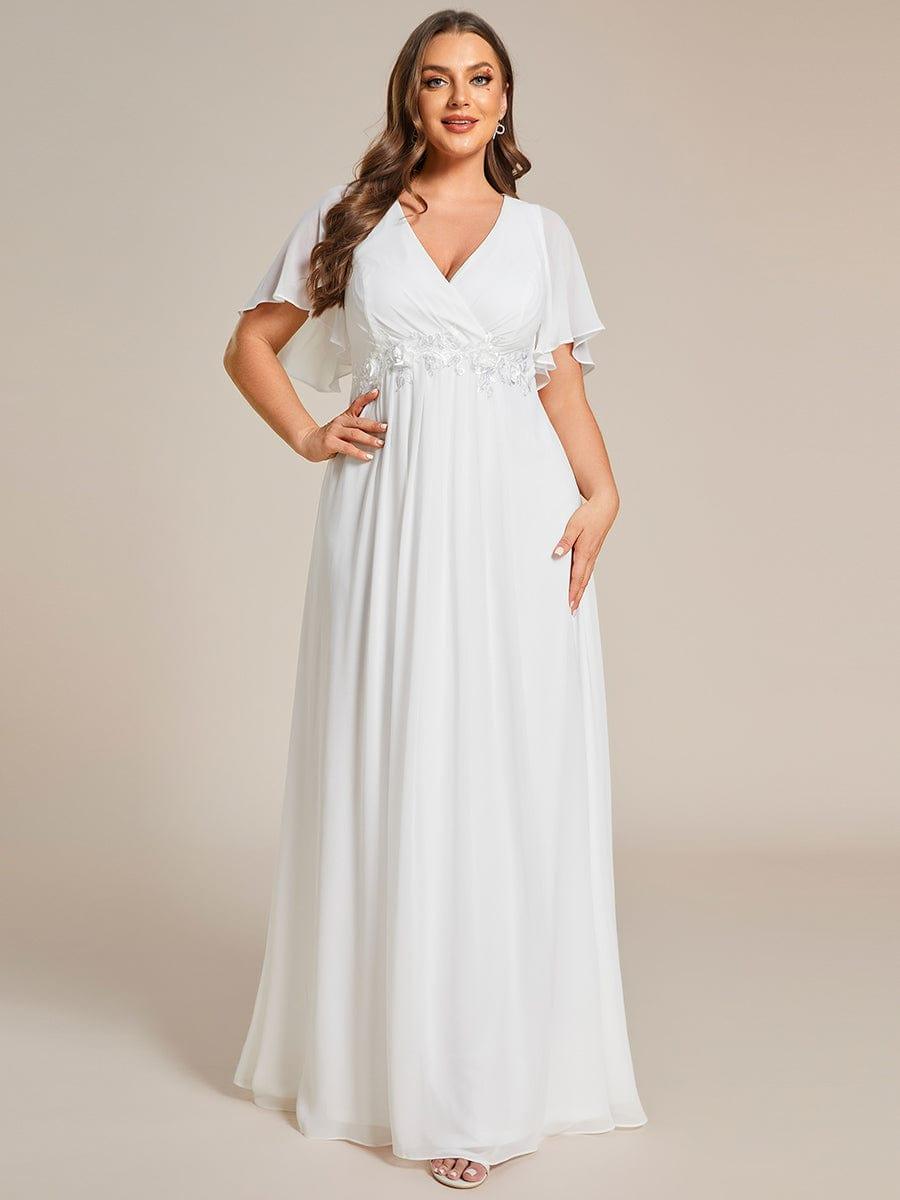 Low V-Neck Appliques Empire A-Line Chiffon Formal Evening Dress