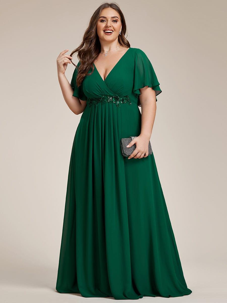Low V-Neck Appliques Empire A-Line Chiffon Formal Evening Dress