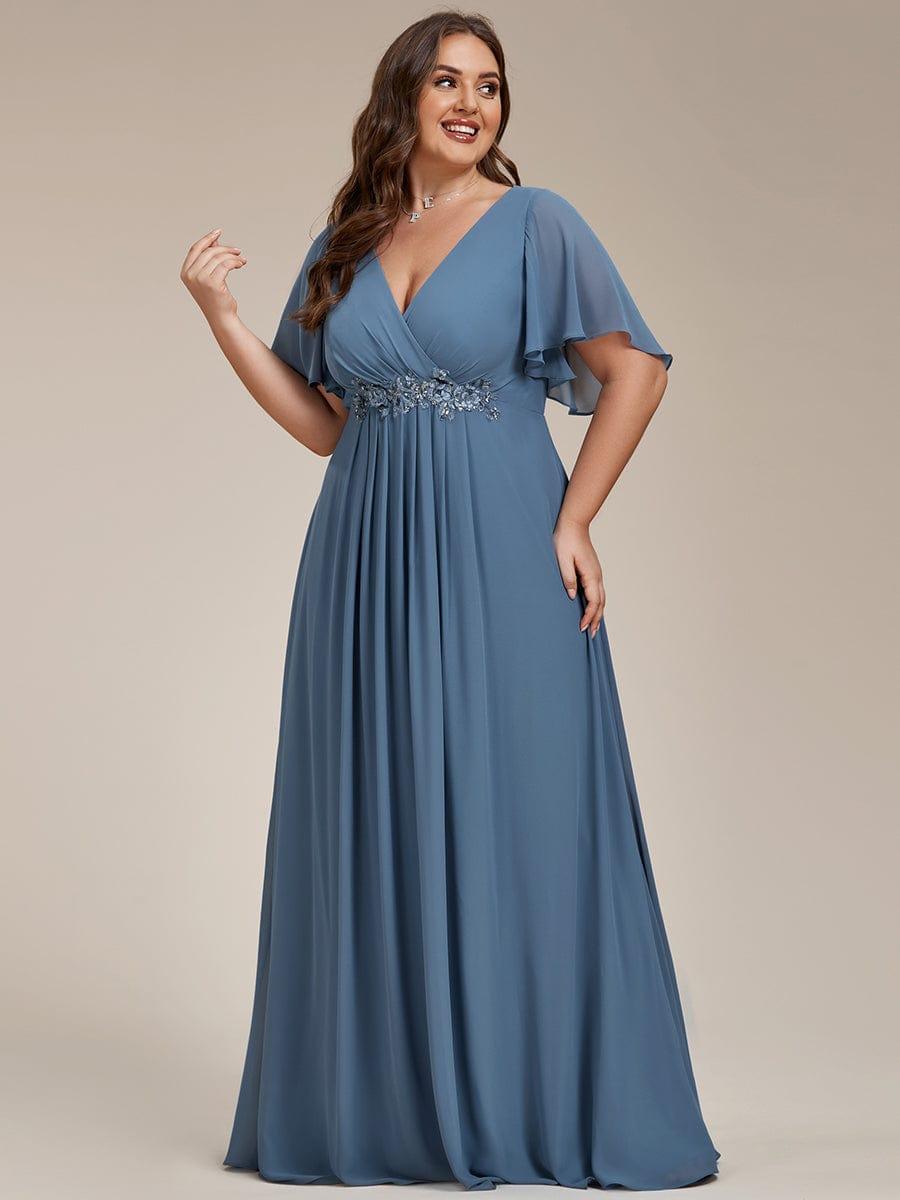 Low V-Neck Appliques Empire A-Line Chiffon Formal Evening Dress