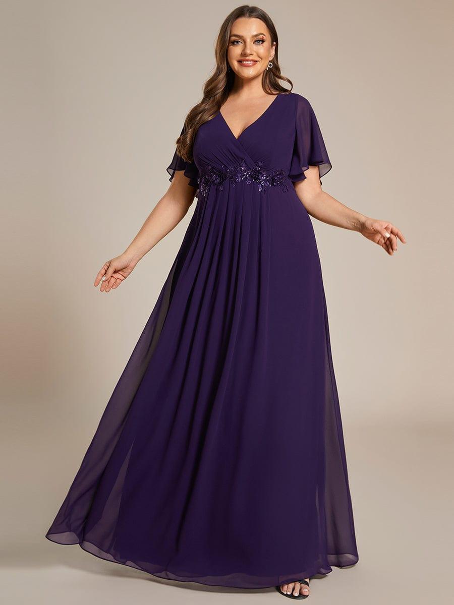 Low V-Neck Appliques Empire A-Line Chiffon Formal Evening Dress