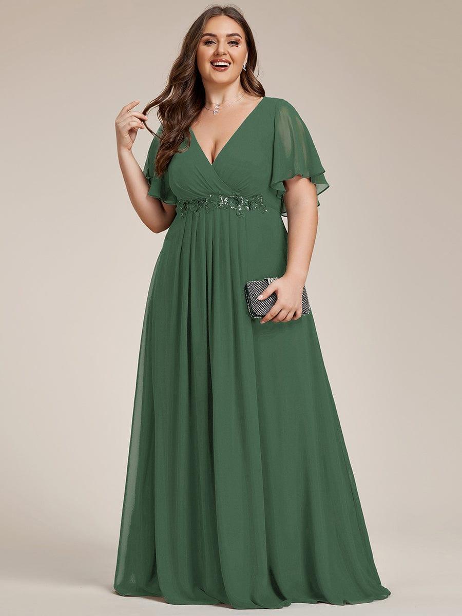 Low V-Neck Appliques Empire A-Line Chiffon Formal Evening Dress