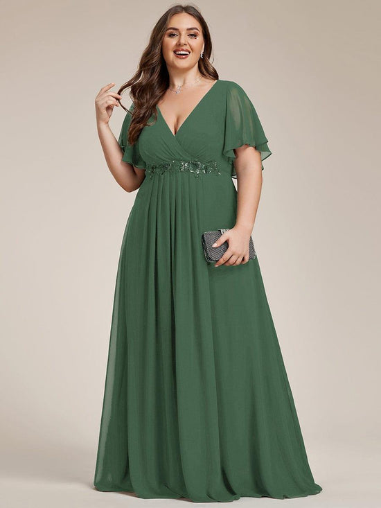 Low V-Neck Appliques Empire A-Line Chiffon Formal Evening Dress