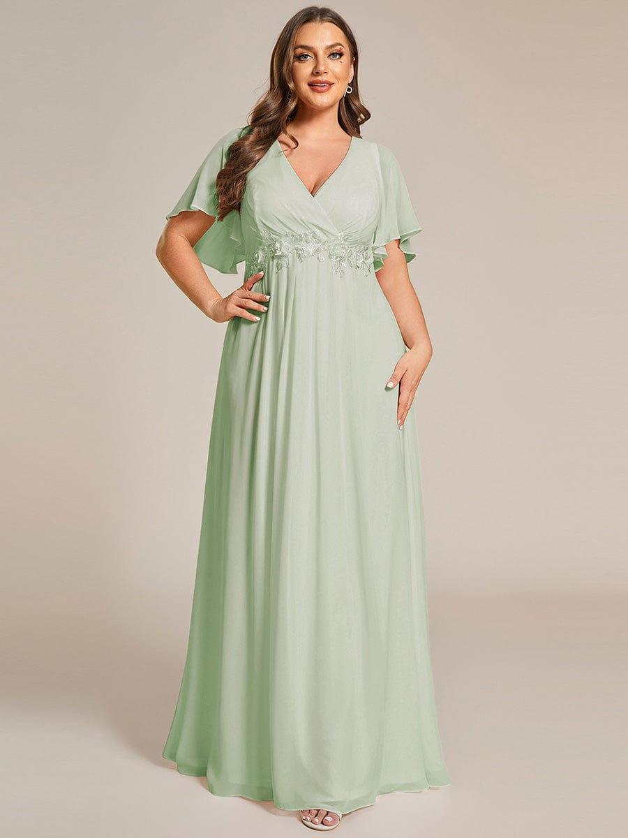 Low V-Neck Appliques Empire A-Line Chiffon Formal Evening Dress
