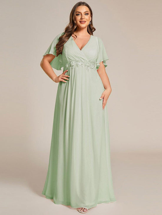 Low V-Neck Appliques Empire A-Line Chiffon Formal Evening Dress