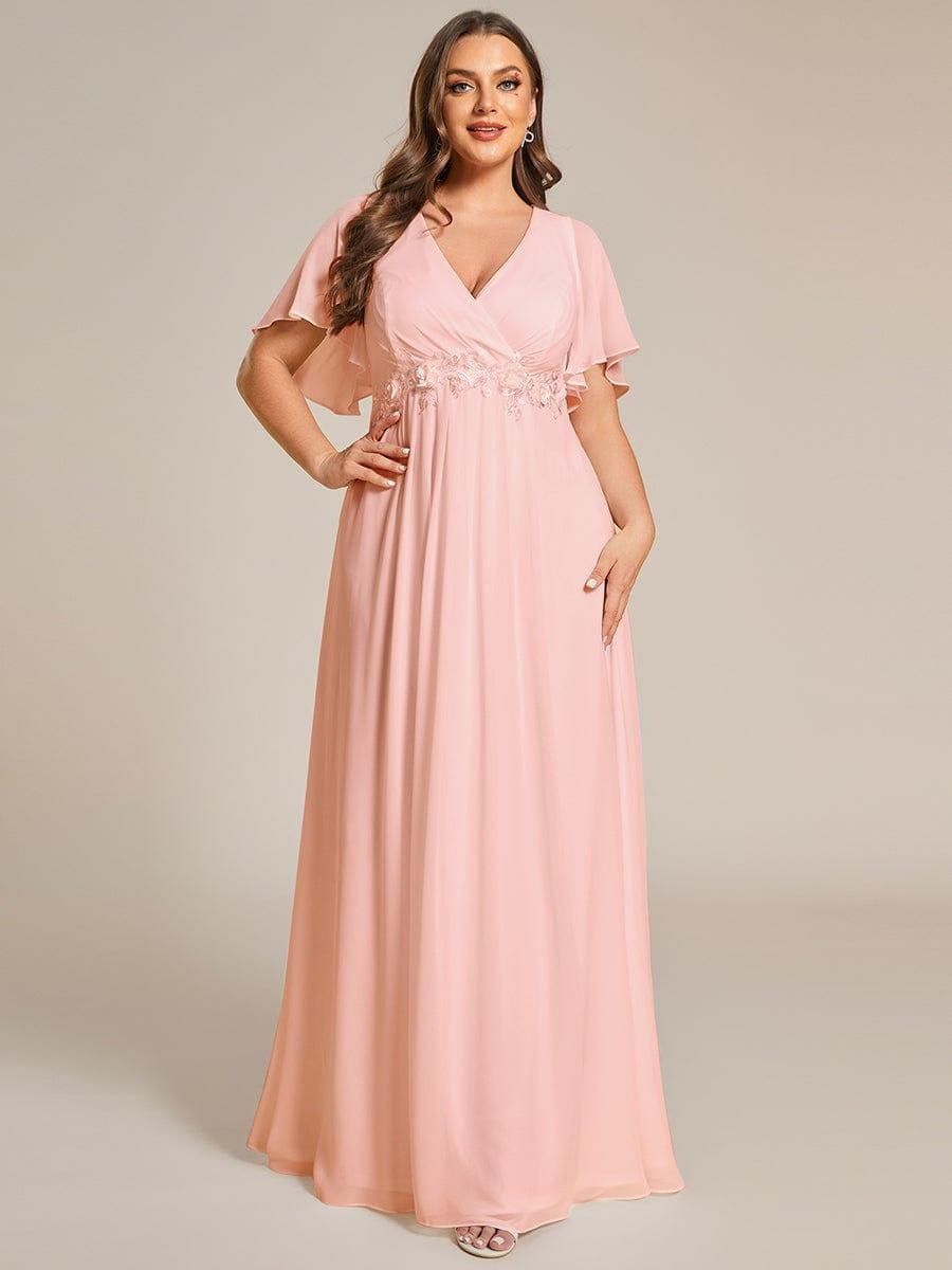 Low V-Neck Appliques Empire A-Line Chiffon Formal Evening Dress
