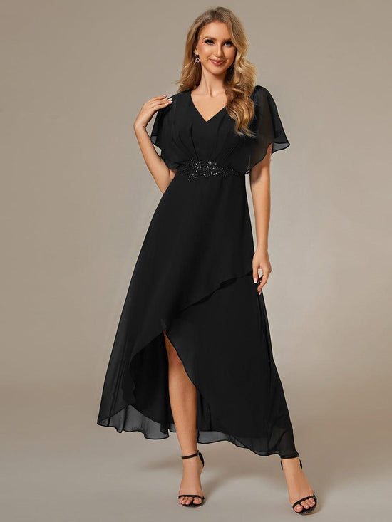 Elegant Chiffon A-Line Short Sleeves Appliques Mother of the Bride Dress