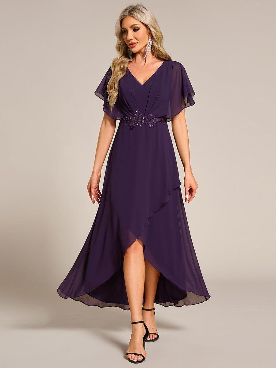 Elegant Chiffon A-Line Short Sleeves Appliques Mother of the Bride Dress