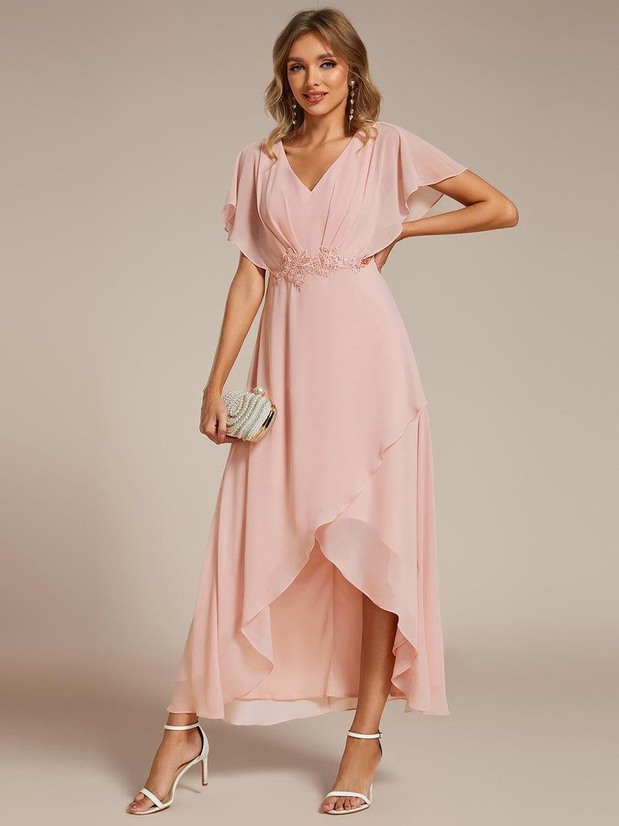 Elegant Chiffon A-Line Short Sleeves Appliques Mother of the Bride Dress