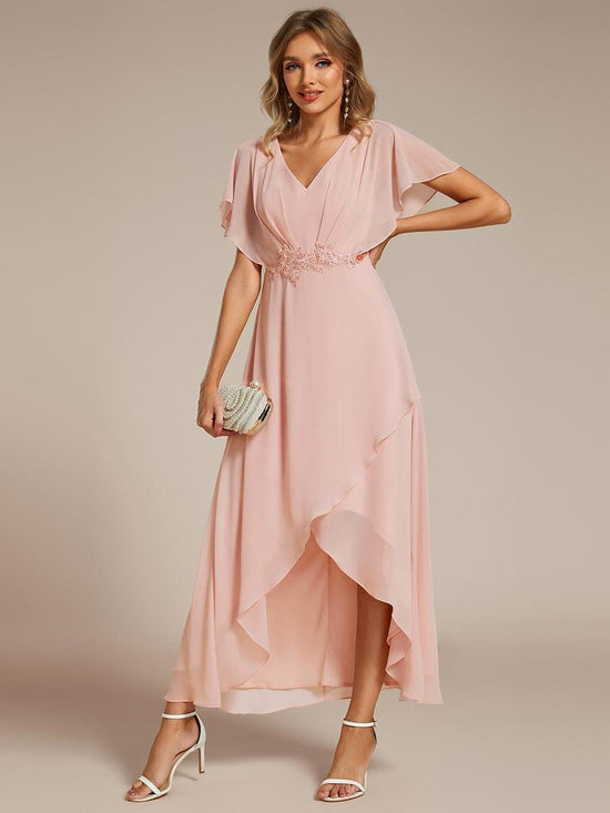 Elegant Chiffon A-Line Short Sleeves Appliques Mother of the Bride Dress